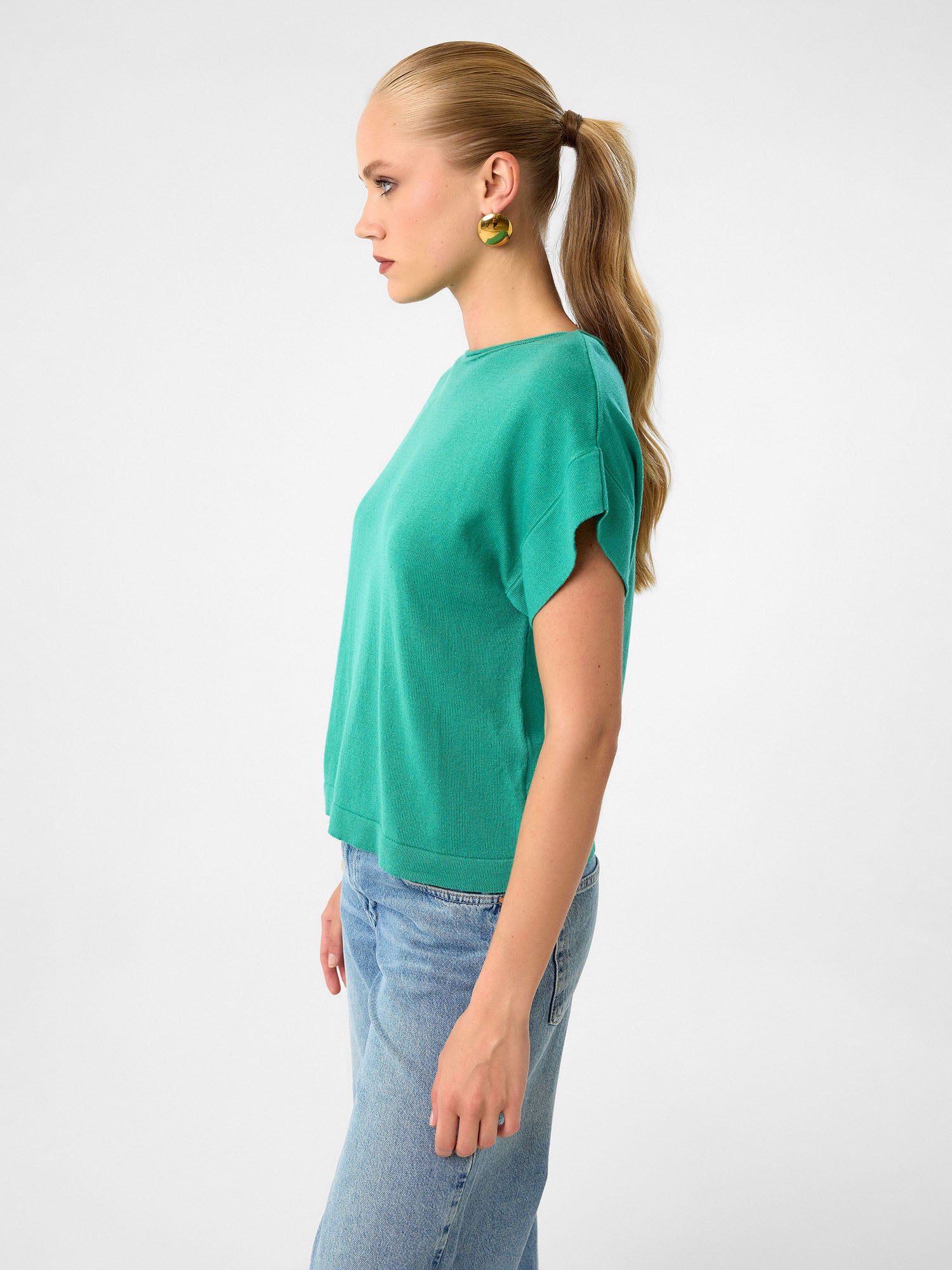 Sommer-Strickshirt mit Fledermausärmeln aus 100 % Baumwolle – Verdant Green