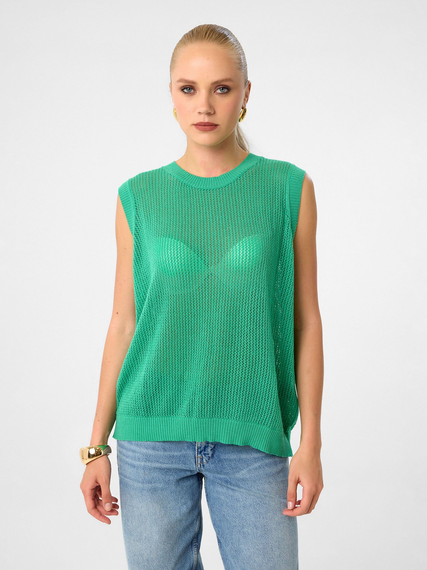 Strick-Tanktop aus 100 % Baumwolle – Verdant Green