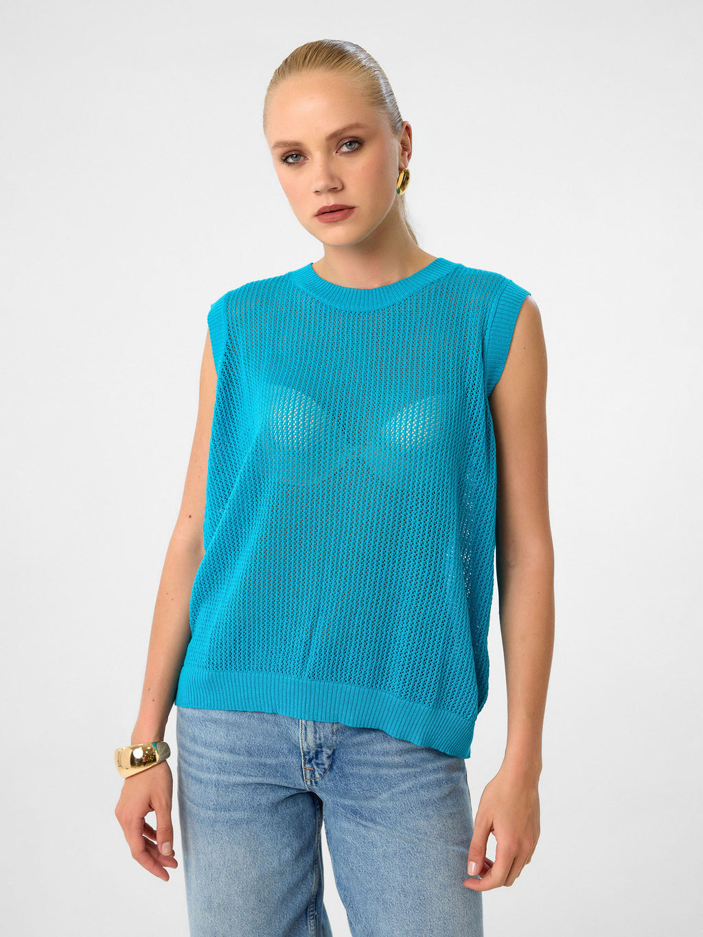 Strick-Tanktop aus 100 % Baumwolle – Pale Azure