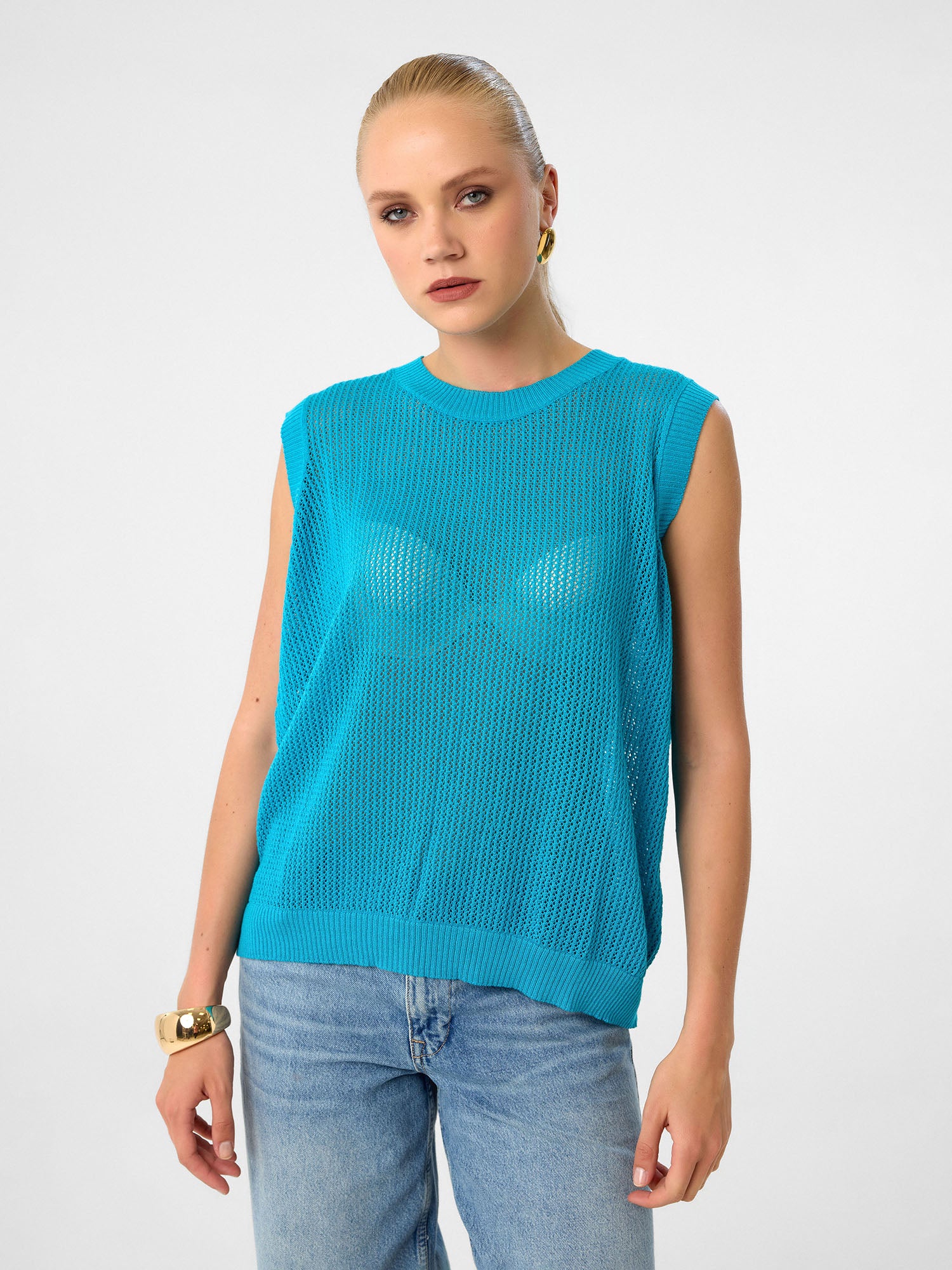 Strick-Tanktop aus 100 % Baumwolle – Pale Azure