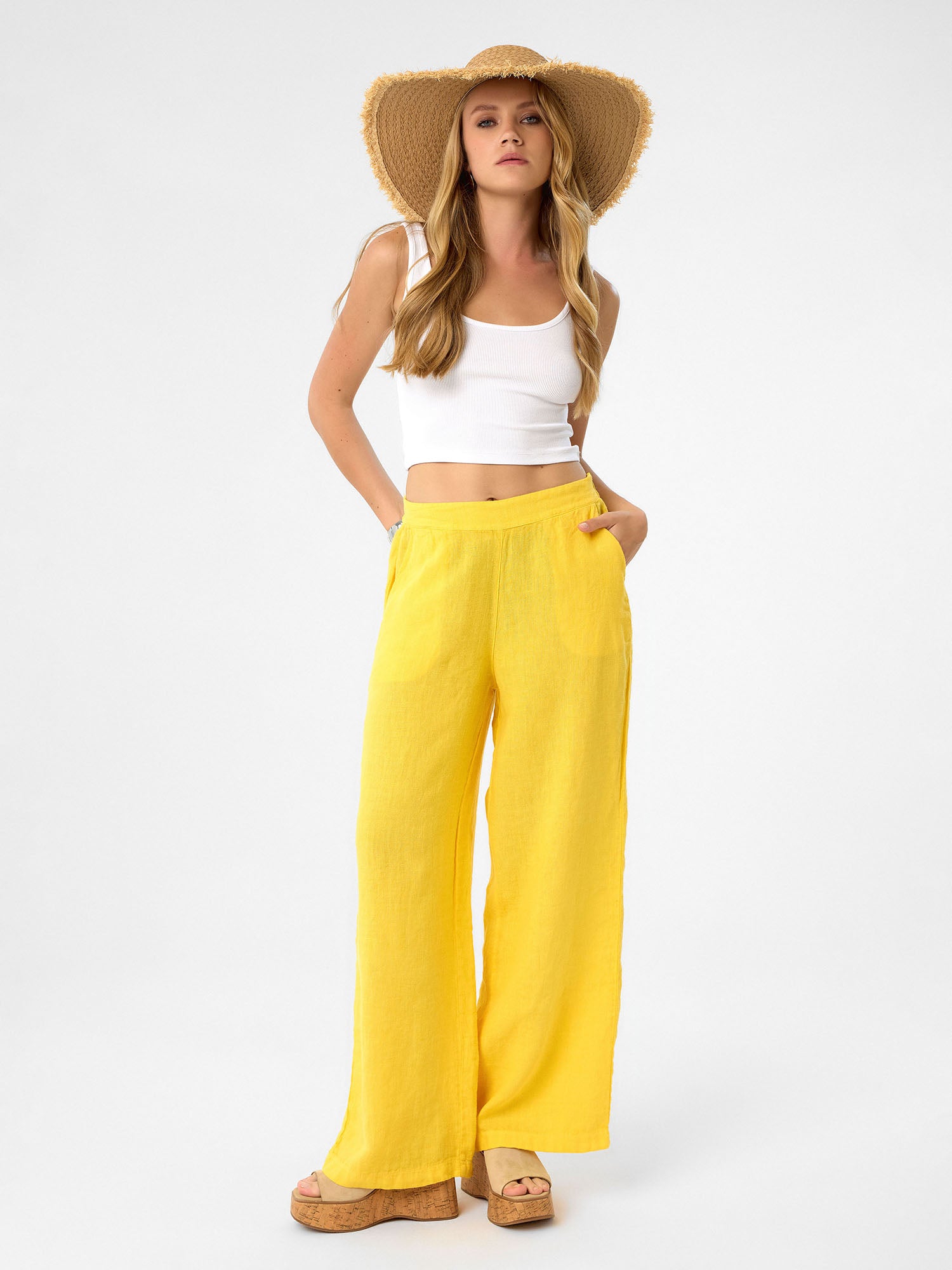 Wide-Leg Hose in Lemon