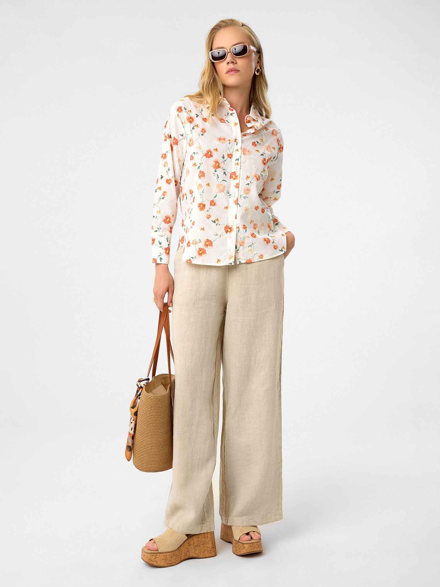 Wide-Leg Hose in Sandbeige