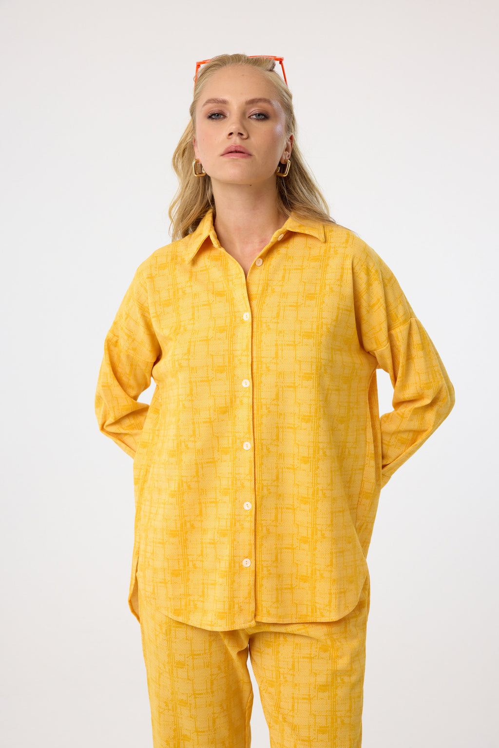 Zweiteiliges Set aus Viskose mit Karomuster in Gelb