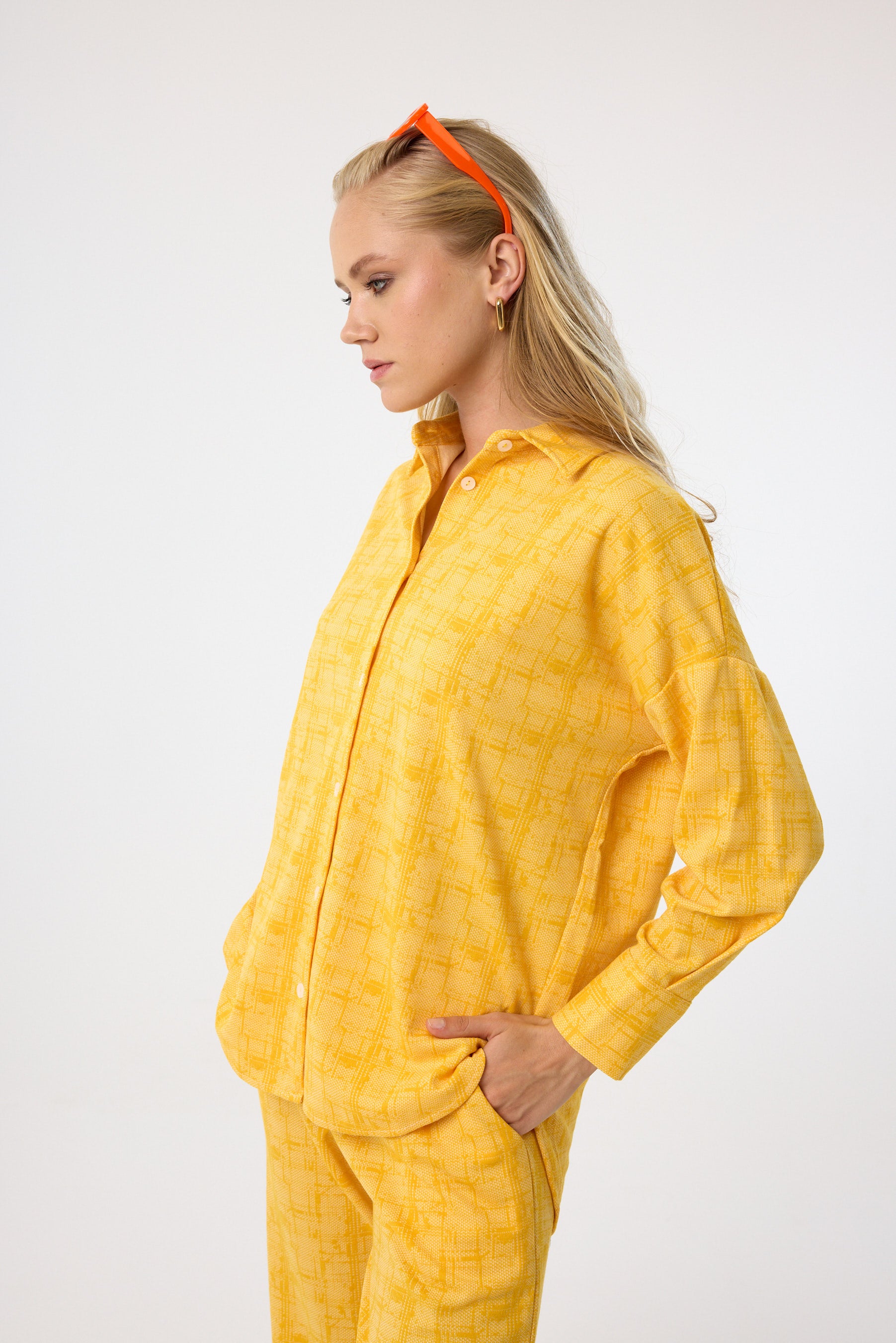 Zweiteiliges Set aus Viskose mit Karomuster in Gelb