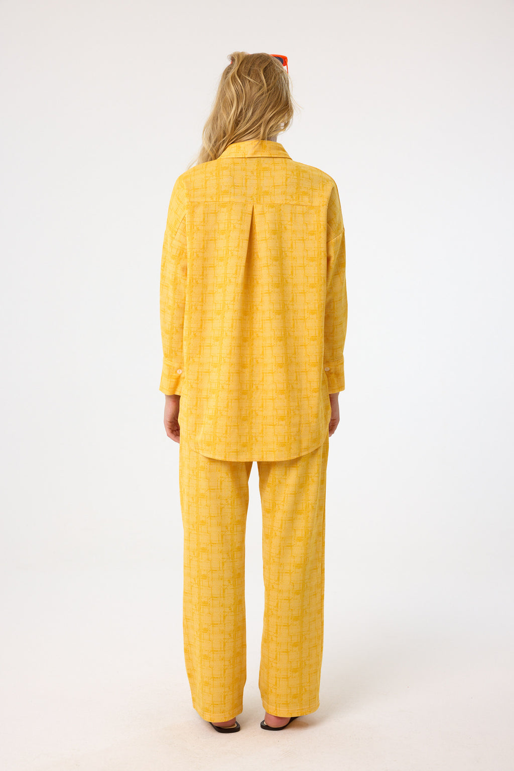 Zweiteiliges Set aus Viskose mit Karomuster in Gelb