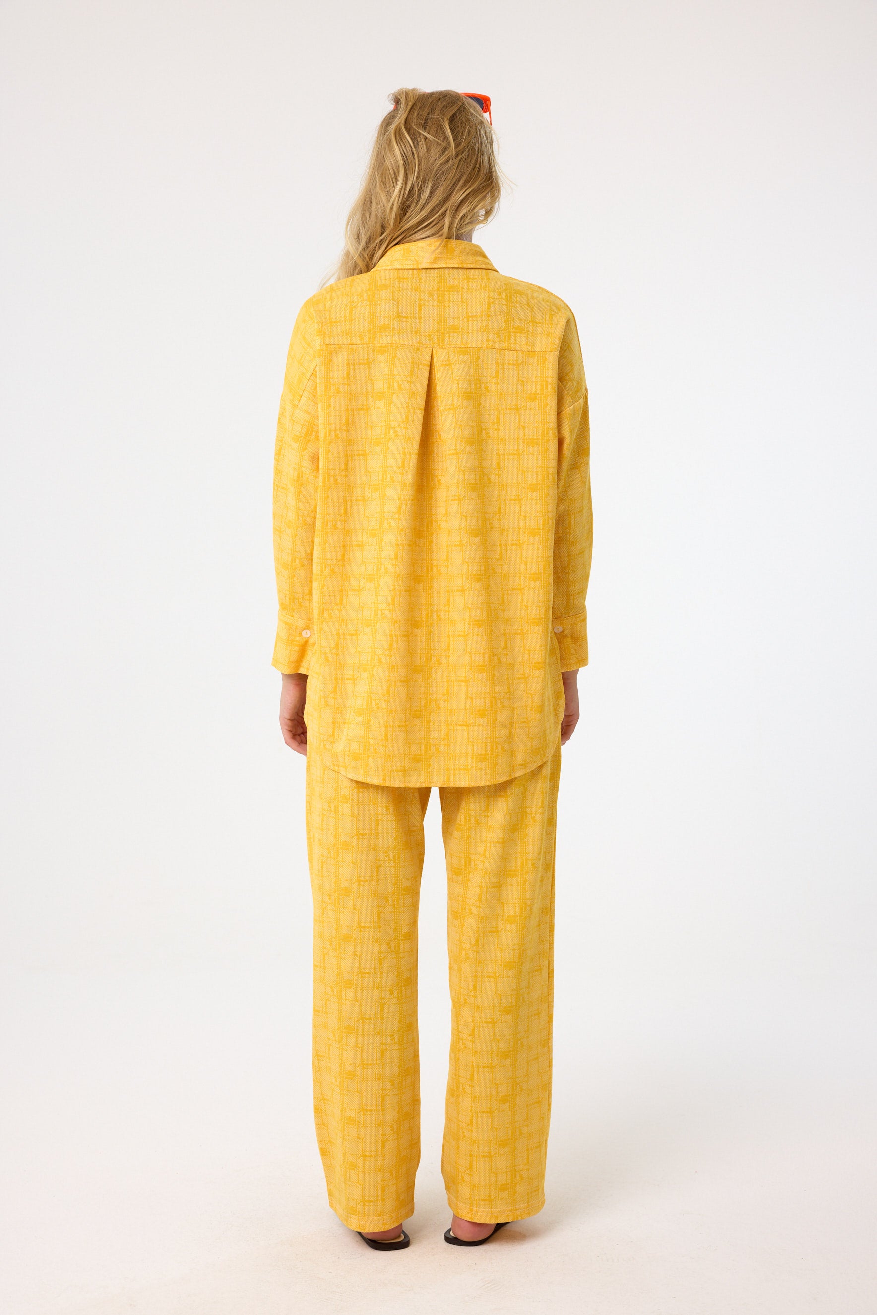 Zweiteiliges Set aus Viskose mit Karomuster in Gelb