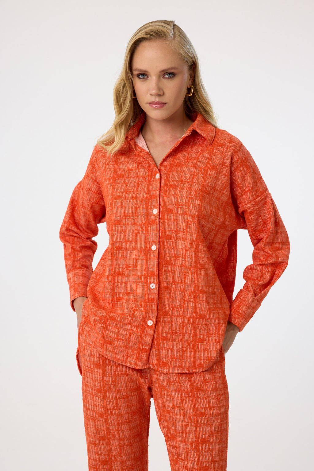 Zweiteiliges Set aus Viskose mit Karomuster in Kaffee