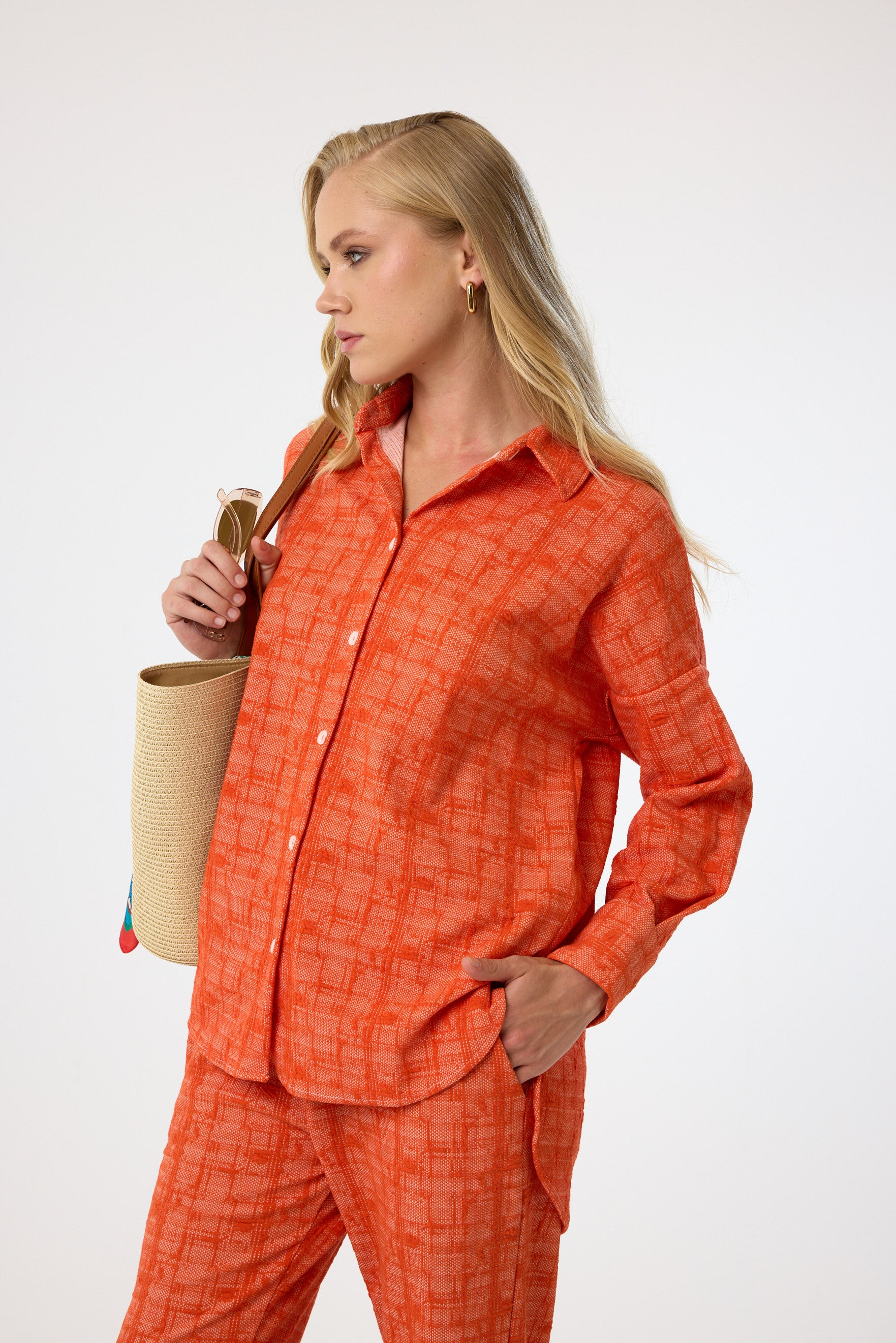 Zweiteiliges Set aus Viskose mit Karomuster in Kaffee