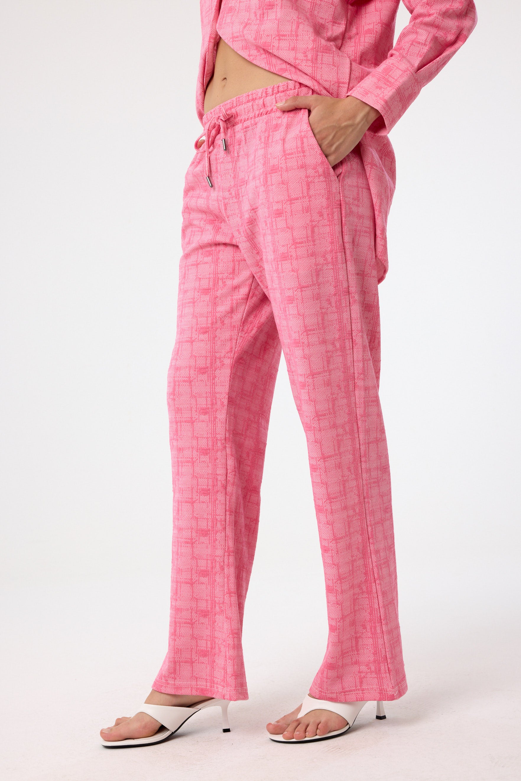 Zweiteiliges Set aus Viskose mit Karomuster in Pink