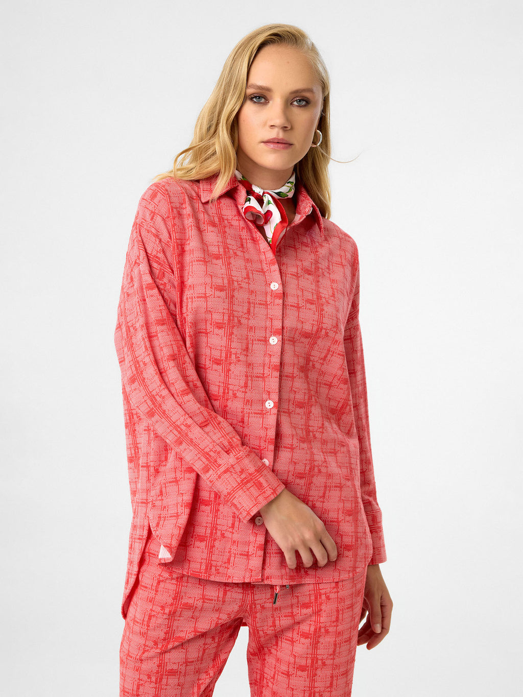 Zweiteiliges Set aus Viskose mit Karomuster in Terracotta