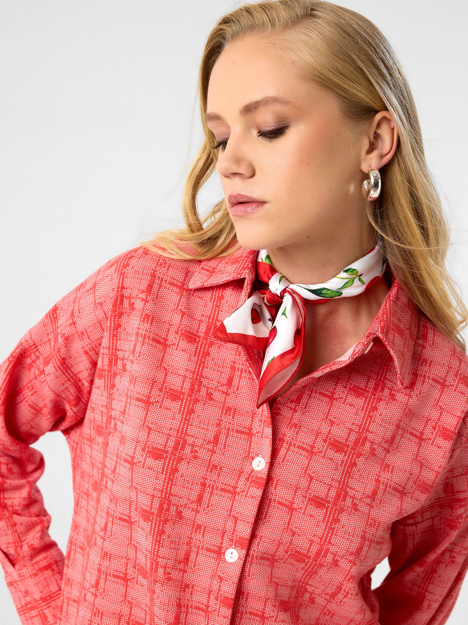 Zweiteiliges Set aus Viskose mit Karomuster in Terracotta