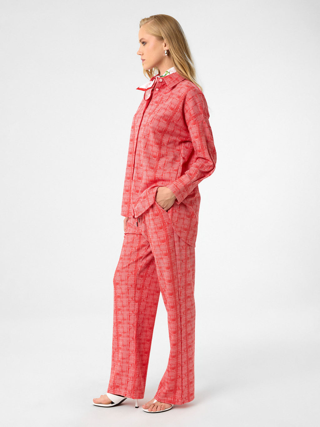 Zweiteiliges Set aus Viskose mit Karomuster in Terracotta