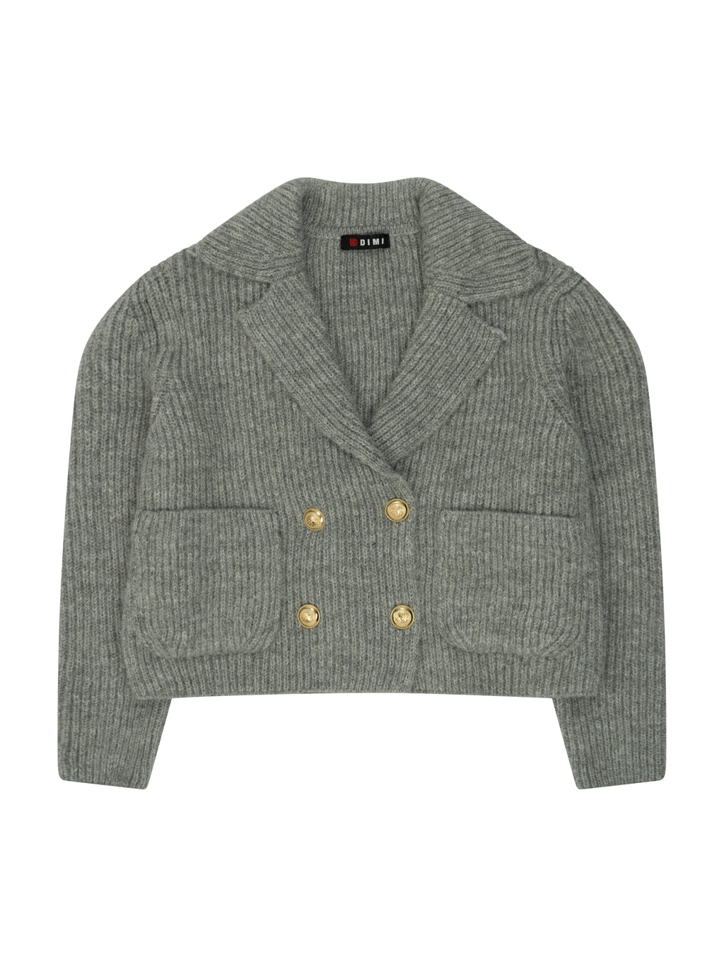 Strickjacke mit Reverskragen und Goldknöpfen in Grau