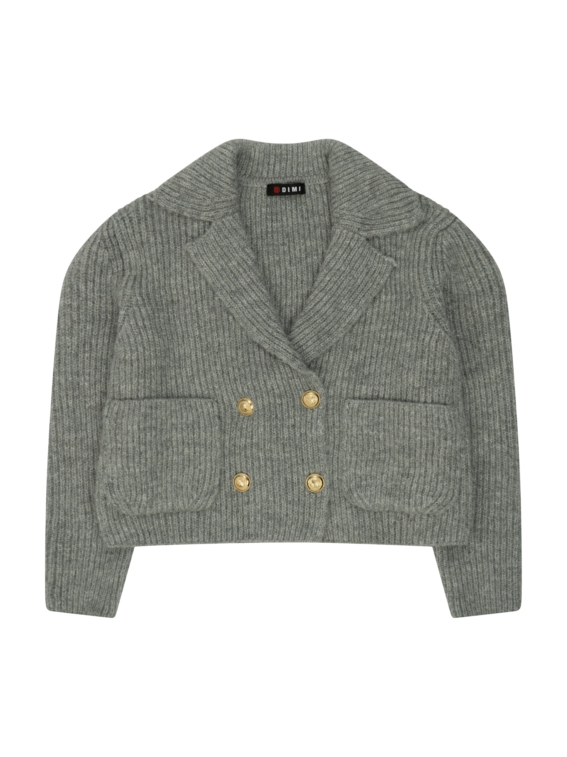 Damen Strickjacke mit Reverskragen und Knöpfen – Grau