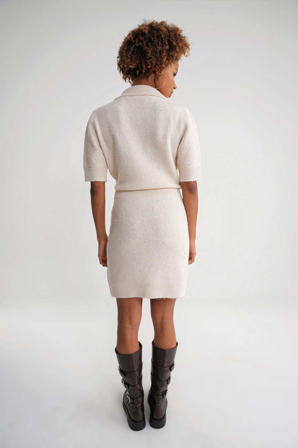 Damen Strickrock in Midi-Länge in Cremeweiß