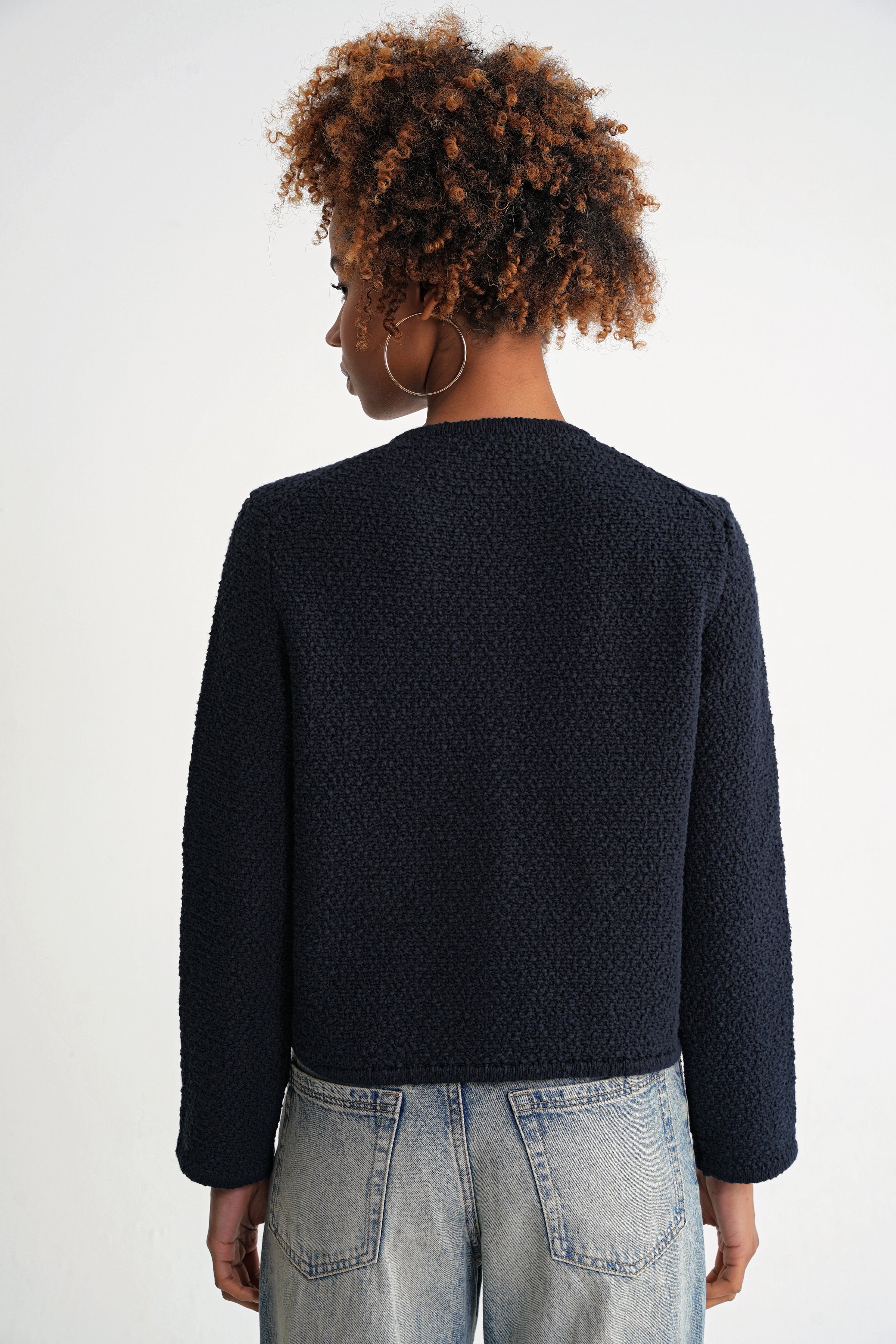 Damen Strickjacke mit goldenen Knöpfen und Strukturmuster – Marineblau