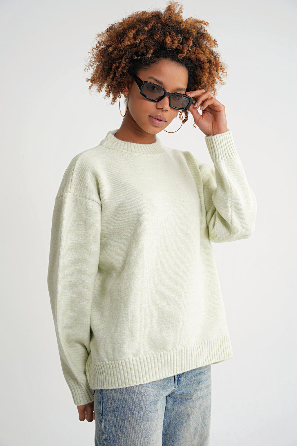 Damen Feinstrickpullover mit Rundhalsausschnitt – Mintgrün