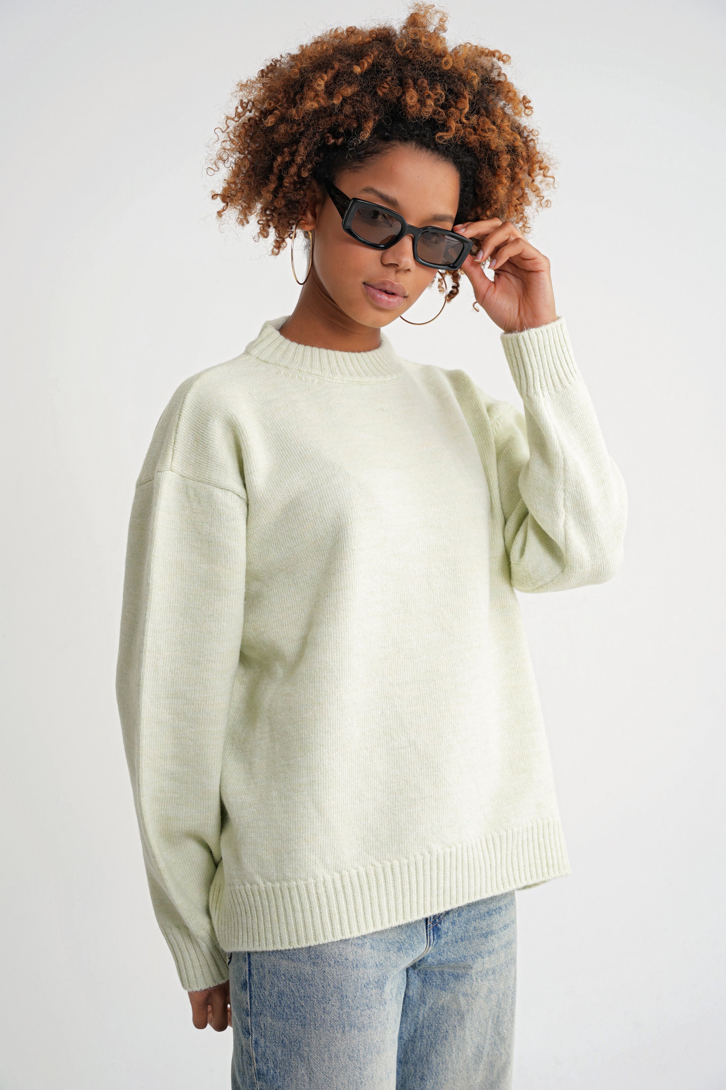 Damen Feinstrickpullover mit Rundhalsausschnitt – Mintgrün