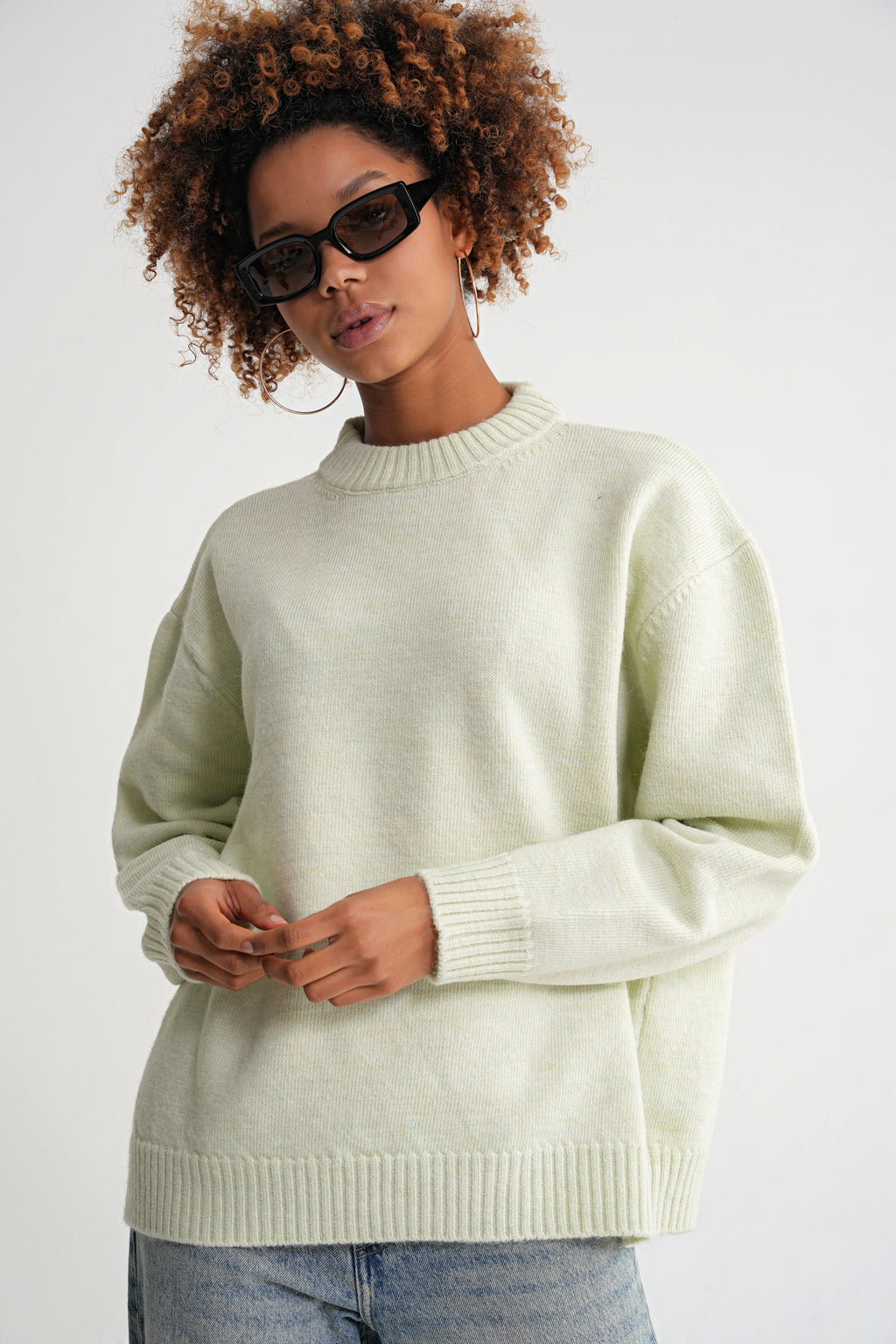 Damen Feinstrickpullover mit Rundhalsausschnitt – Mintgrün