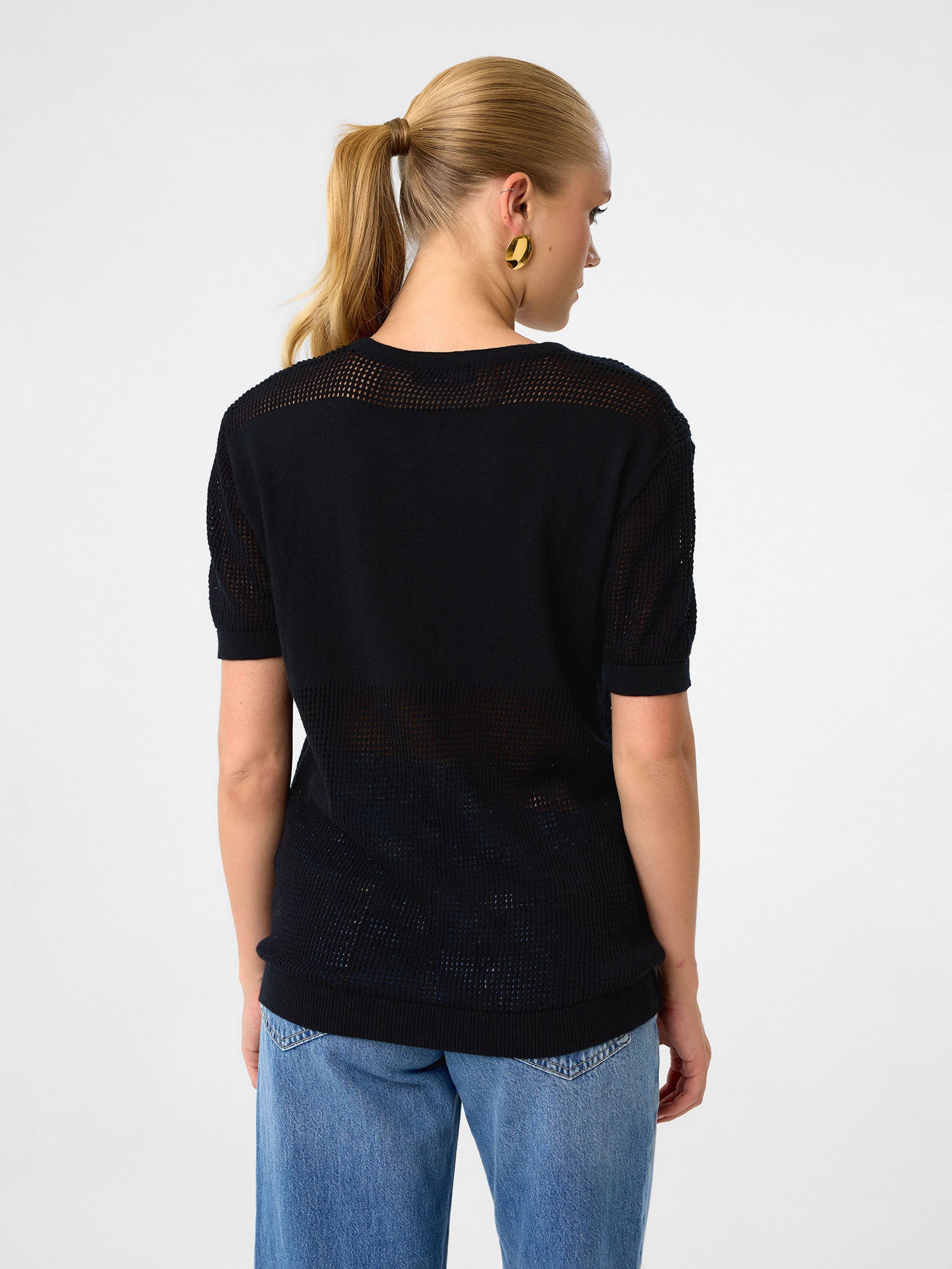 Mesh Knit Pullover aus 100 % Baumwolle – Jet Black