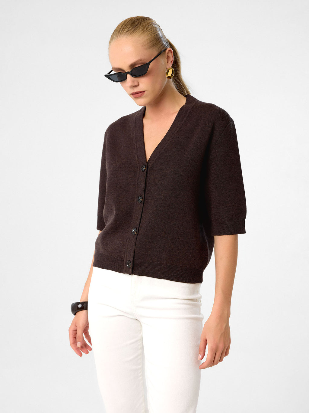 Strickcardigan aus reiner Baumwolle in Espresso