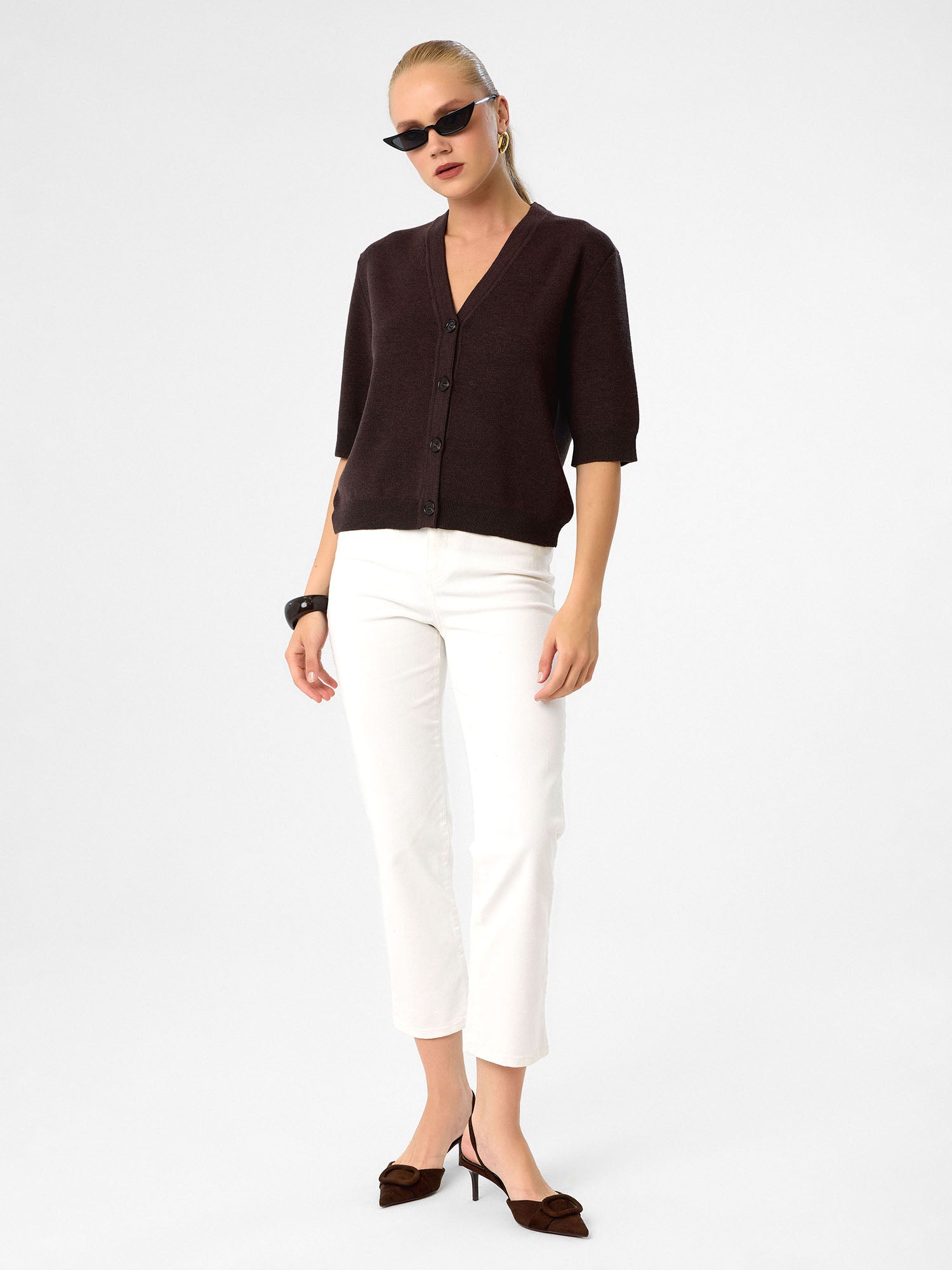 Strickcardigan aus reiner Baumwolle in Espresso