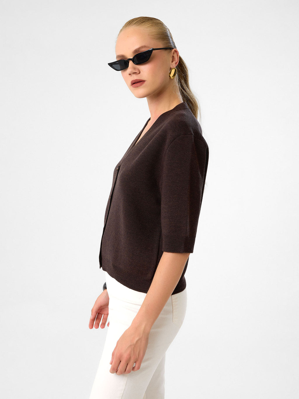 Strickcardigan aus reiner Baumwolle in Espresso