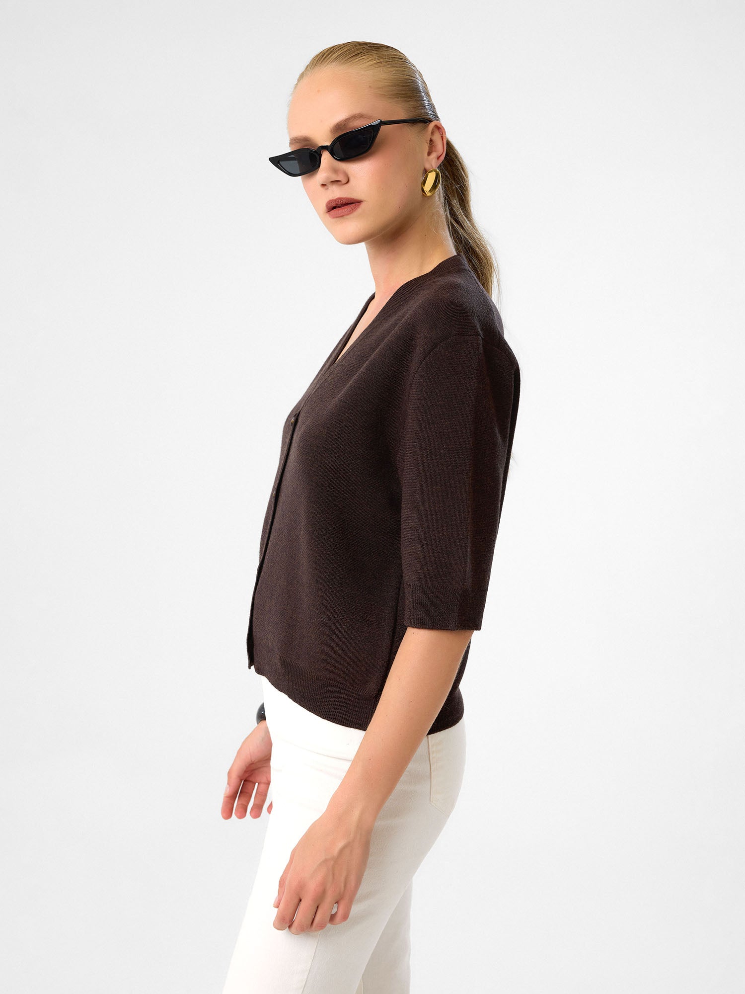 Strickcardigan aus reiner Baumwolle in Espresso