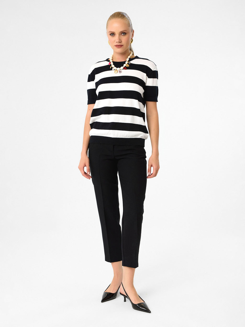 Strickshirt aus 100 % Baumwolle – Jet Black & Soft Pearl