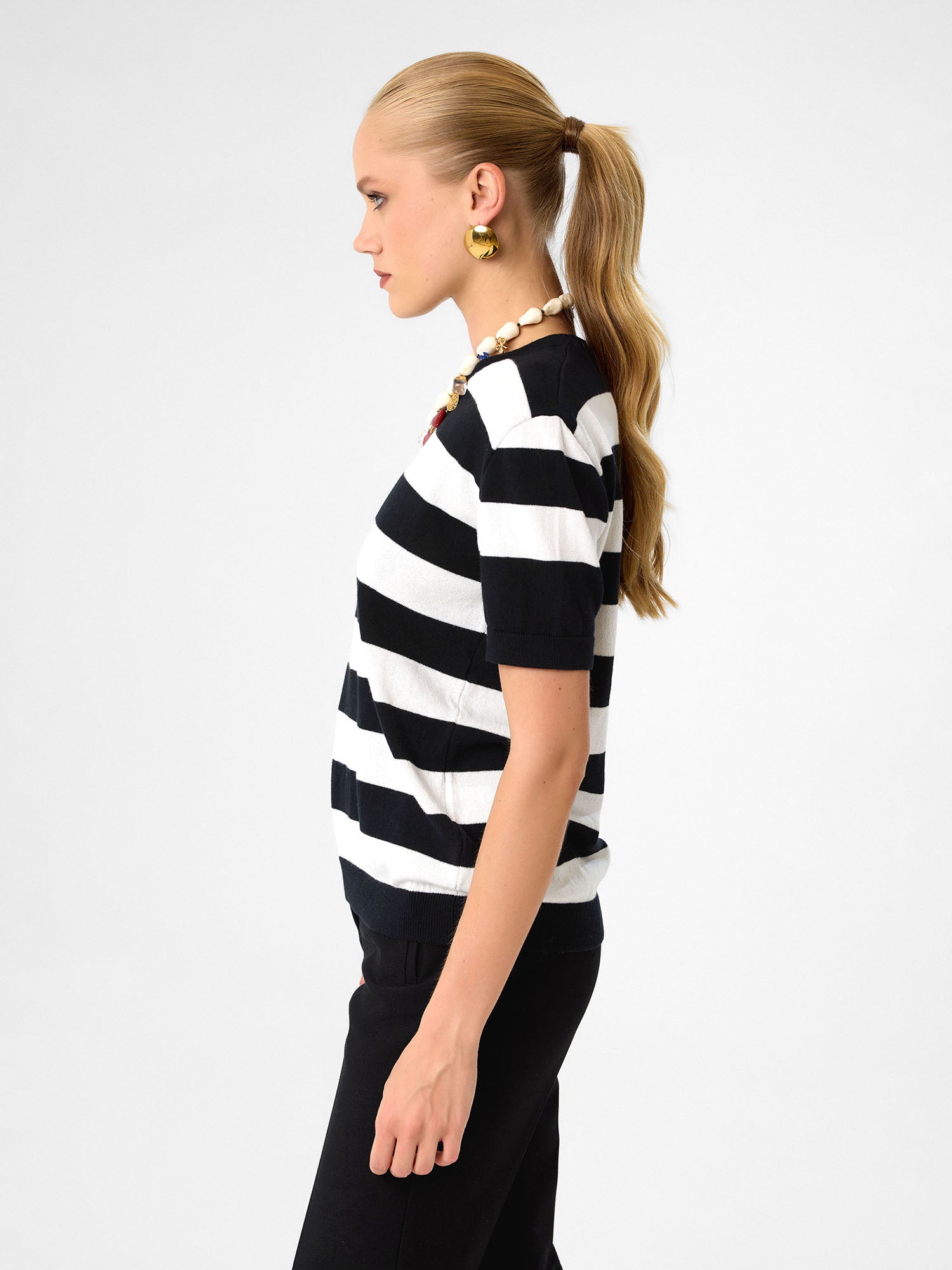 Strickshirt aus 100 % Baumwolle – Jet Black & Soft Pearl