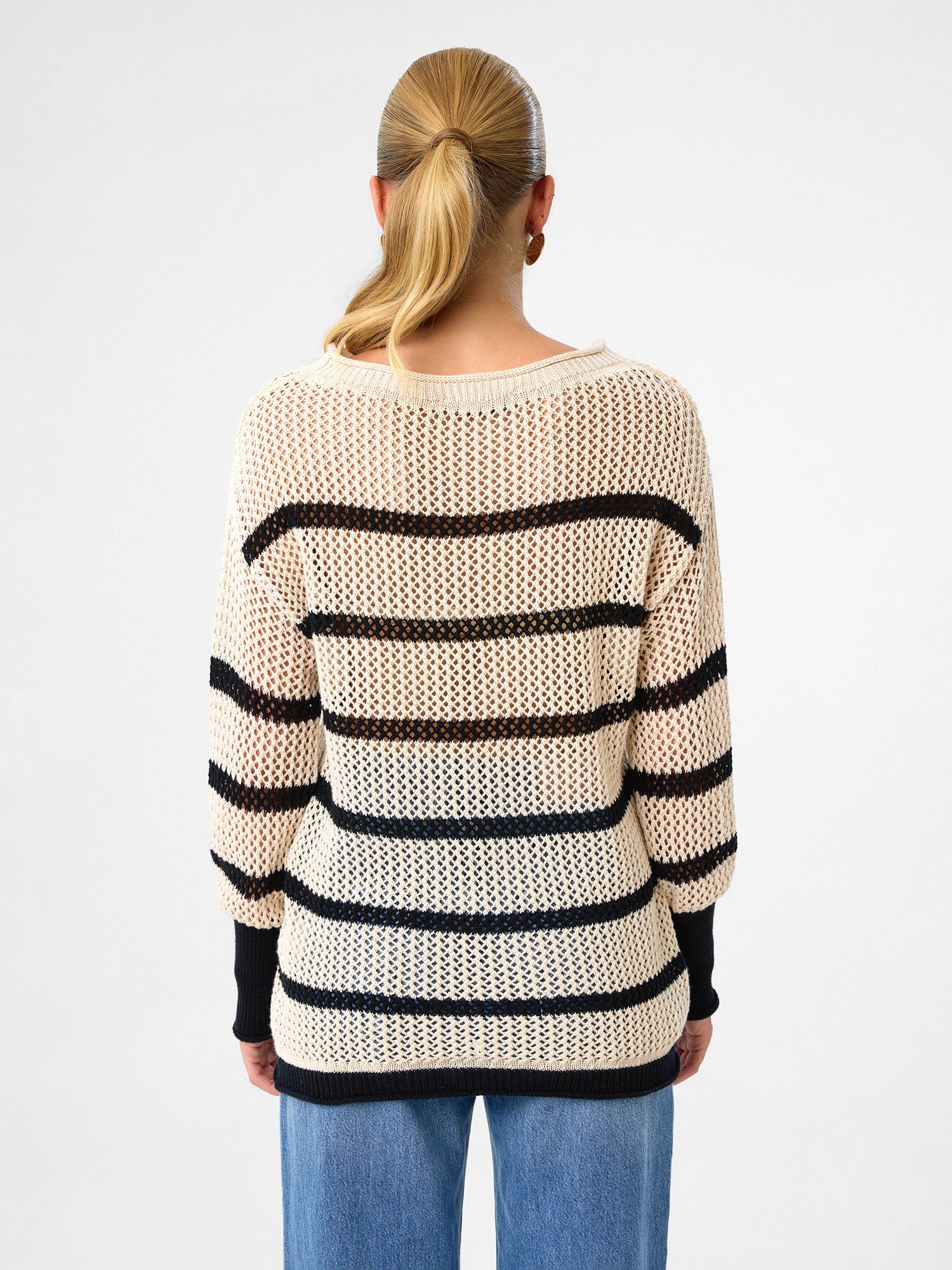 Striped Mesh Knit Pullover aus 100 % Baumwolle – Sandstone & Black