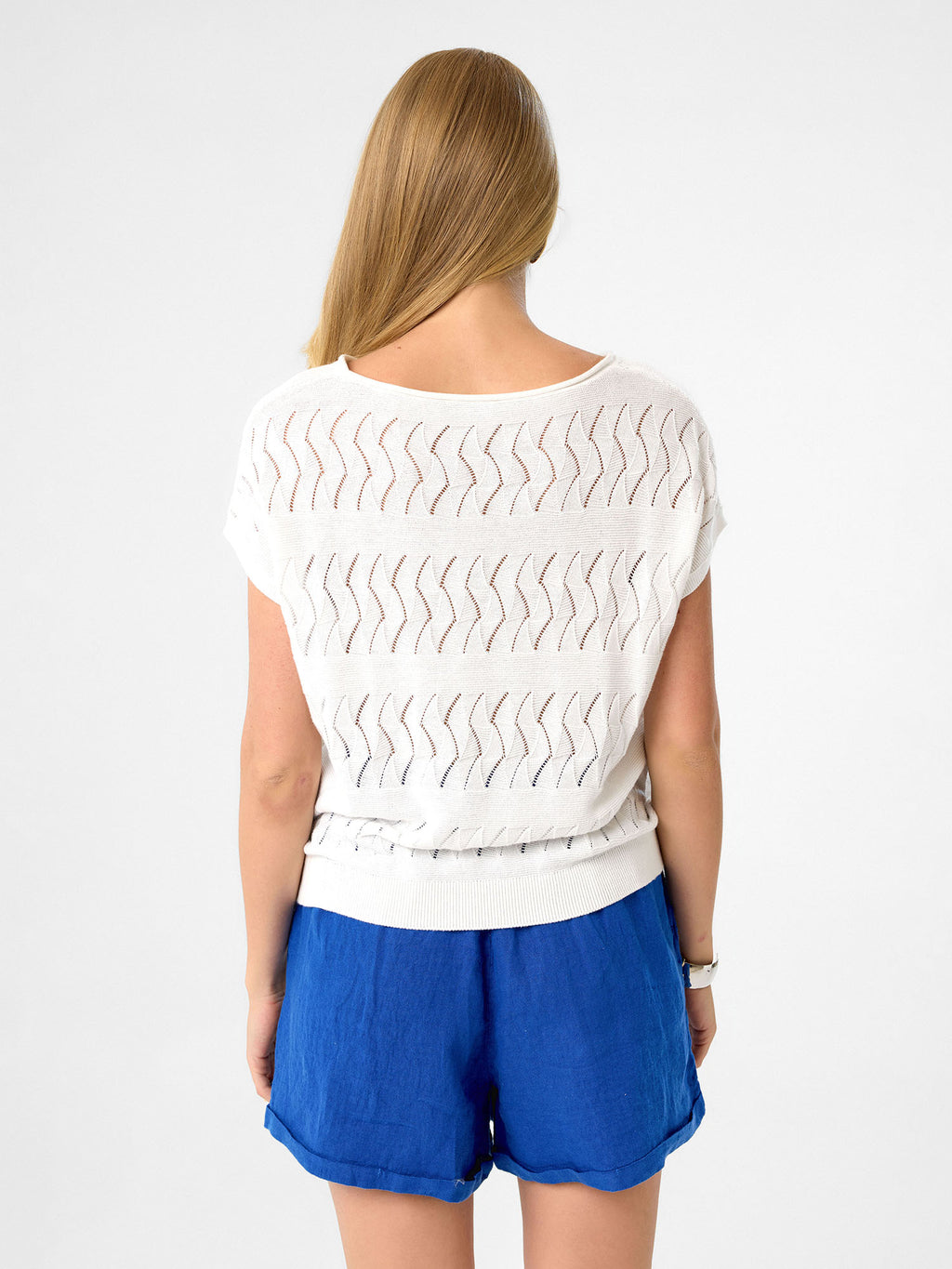 Wave Knit Tee aus 100 % Baumwolle – Soft Pearl