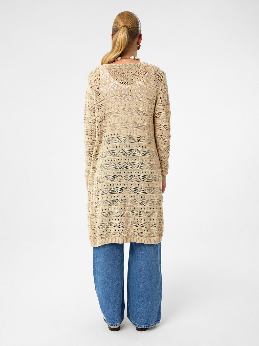 Open Knit Long Cardigan aus 100 % Baumwolle – Sandstone