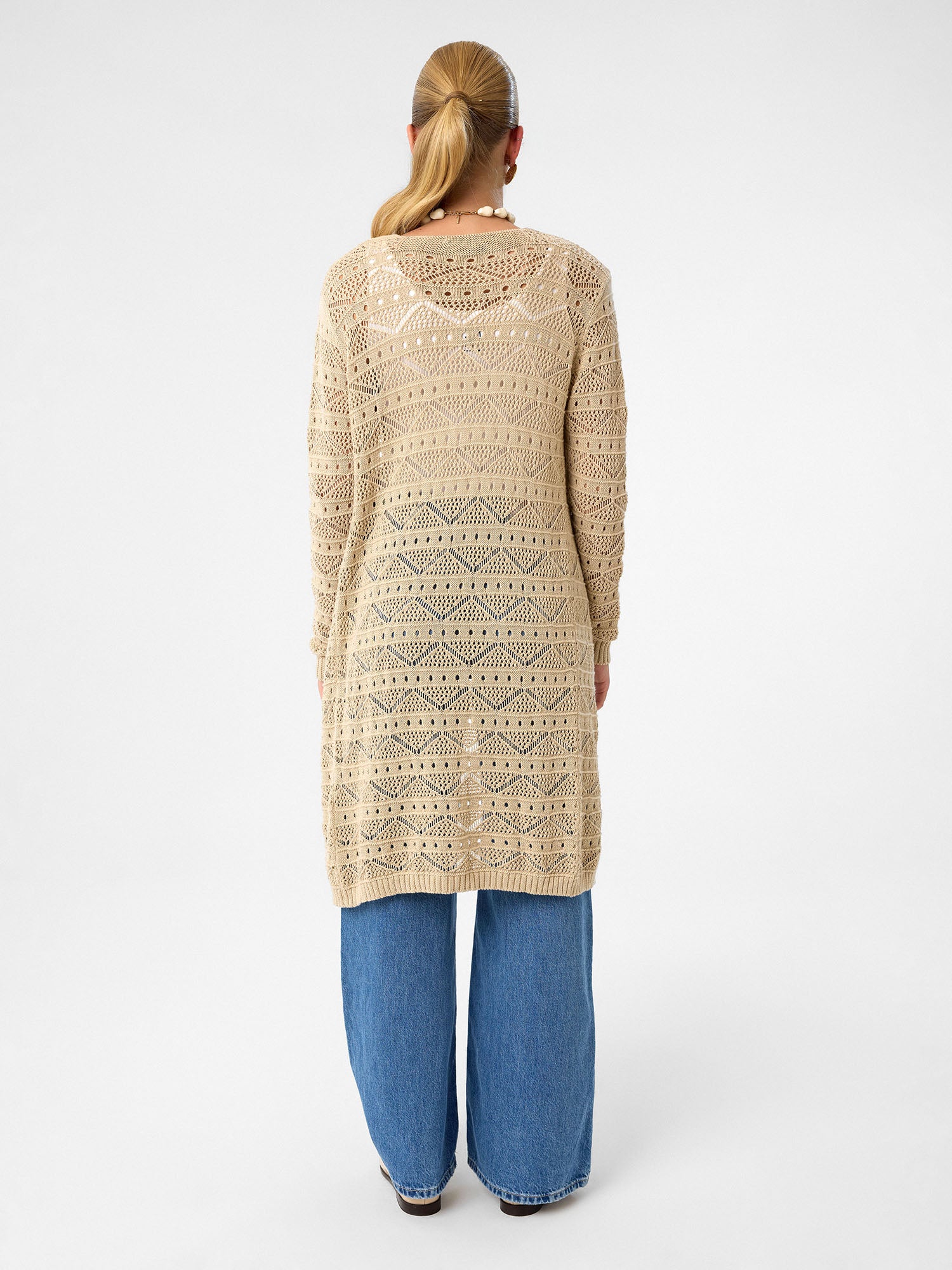 Open Knit Long Cardigan aus 100 % Baumwolle – Sandstone